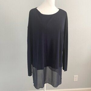 Eileen Fisher Silk Navy Tunic Size M